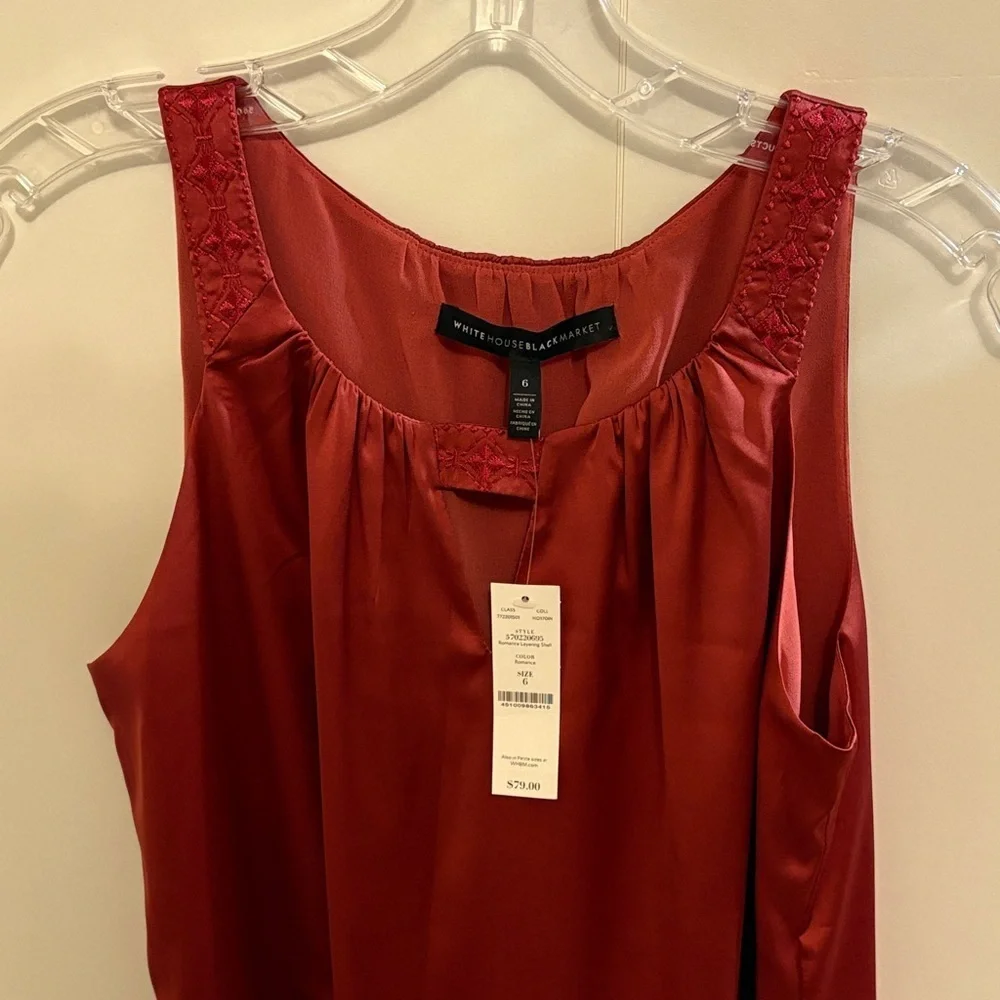 Elegant Burnished Red Satin Sleeveless Top with Strap Stitching - Picture 3 of 6